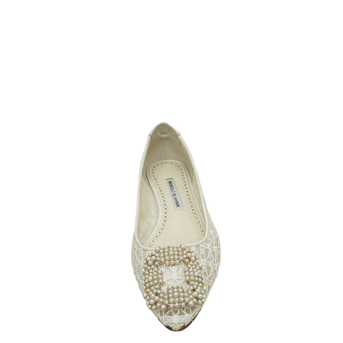 Manolo Blahnik White Hangisi Lace Ballerina Flat 39-Manolo Blahnik-THE CLOSET