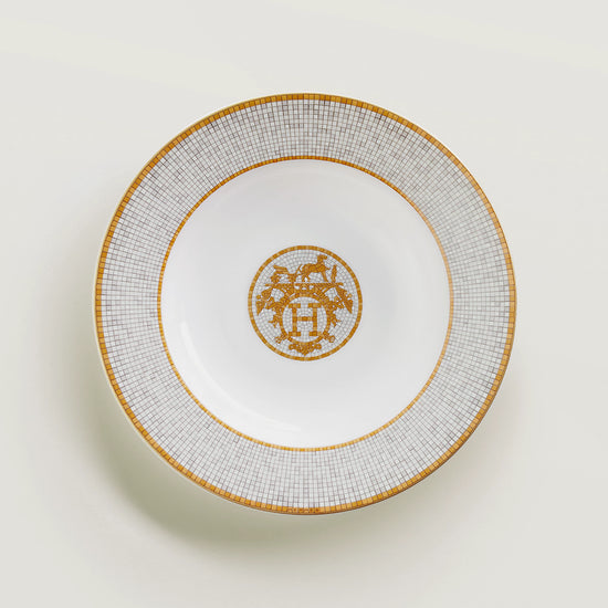 Hermes Porcelain Mosaique Au 24 Gold Soup Plate (Set of 2)