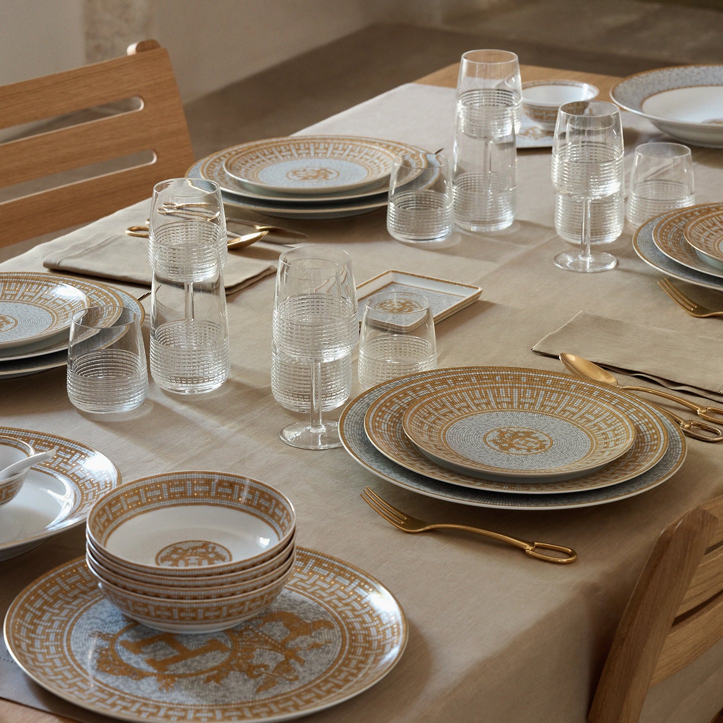 Hermes Porcelain Mosaique Au 24 Gold Soup Plate (Set of 2)