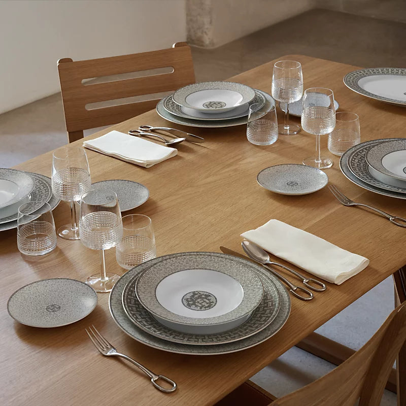 Hermes Porcelain Mosaique Au 24 Platinum Tart Platter (Set of 2)-Hermes-THE CLOSET