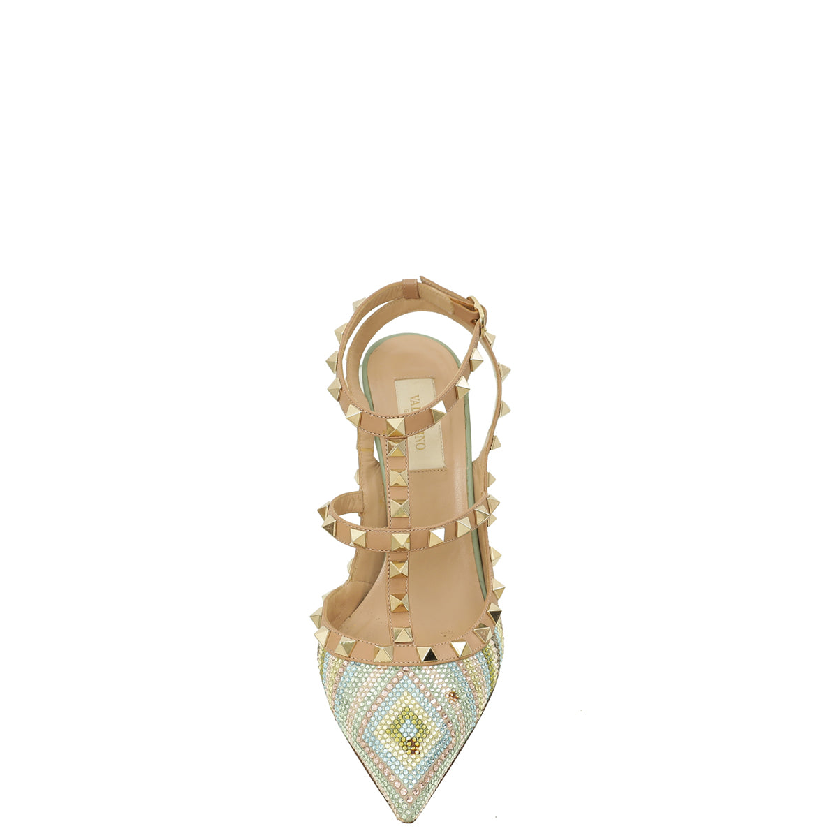 Valentino Tricolor Crystal Native Couture Rockstud Caged Slingback Pump 37.5-Valentino-THE CLOSET