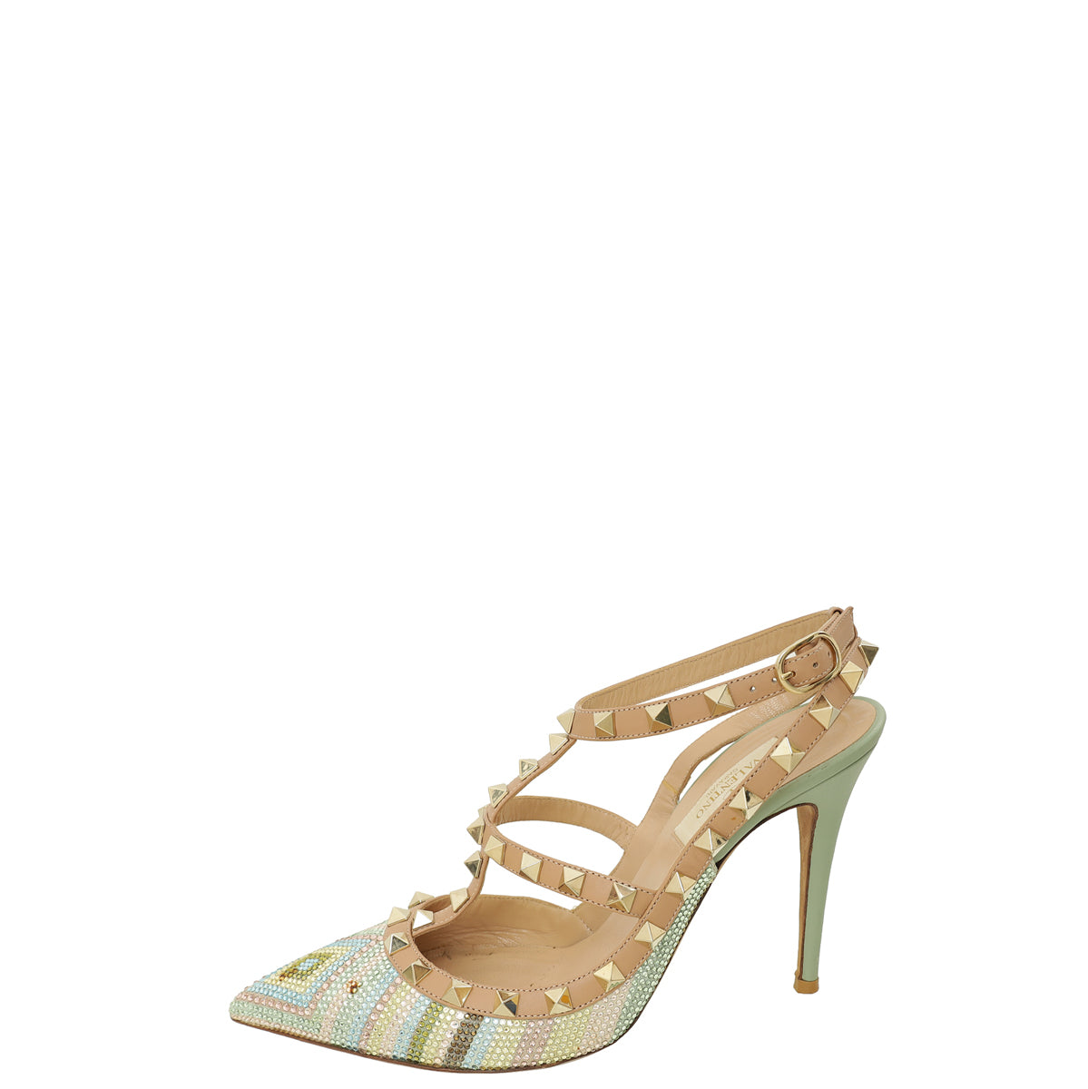 Valentino Tricolor Crystal Native Couture Rockstud Caged Slingback Pump 37.5