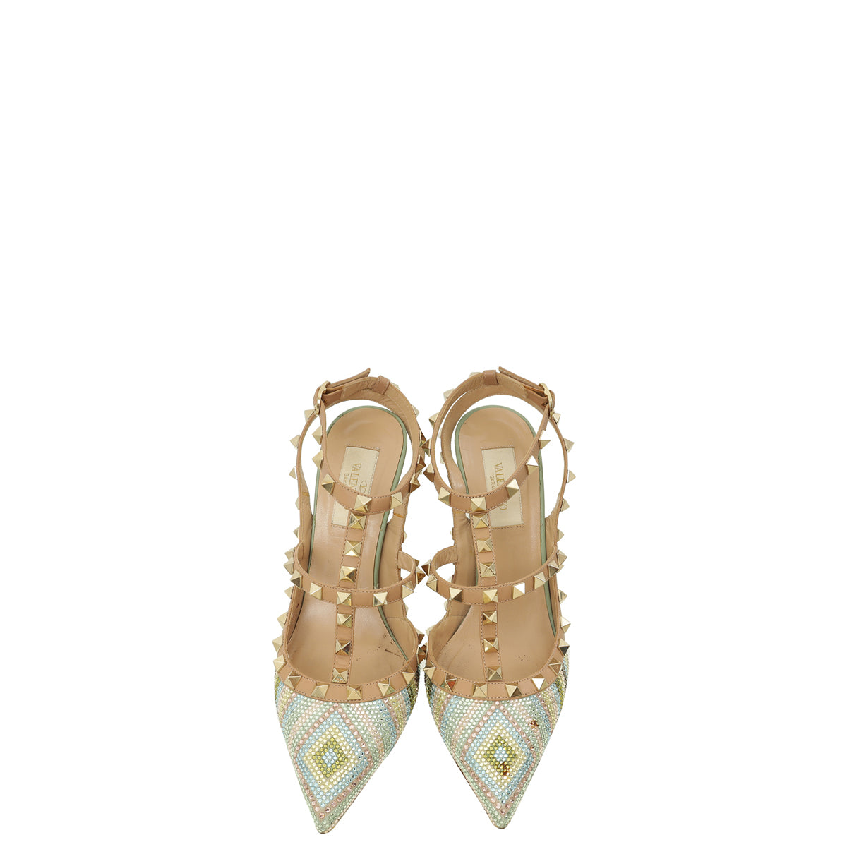 Valentino Tricolor Crystal Native Couture Rockstud Caged Slingback Pump 37.5