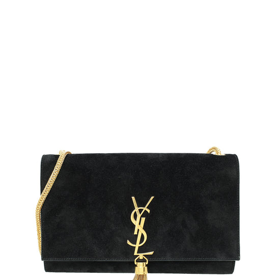 YSL Black Suede Classic Monogram Kate Tassel Medium Bag