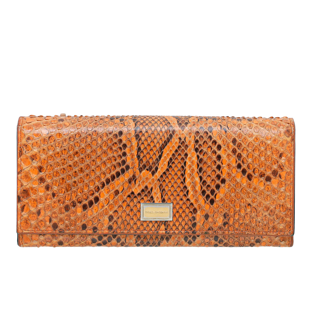 Dolce & Gabbana Orange Python Continental Flap Wallet-Dolce & Gabbana-THE CLOSET