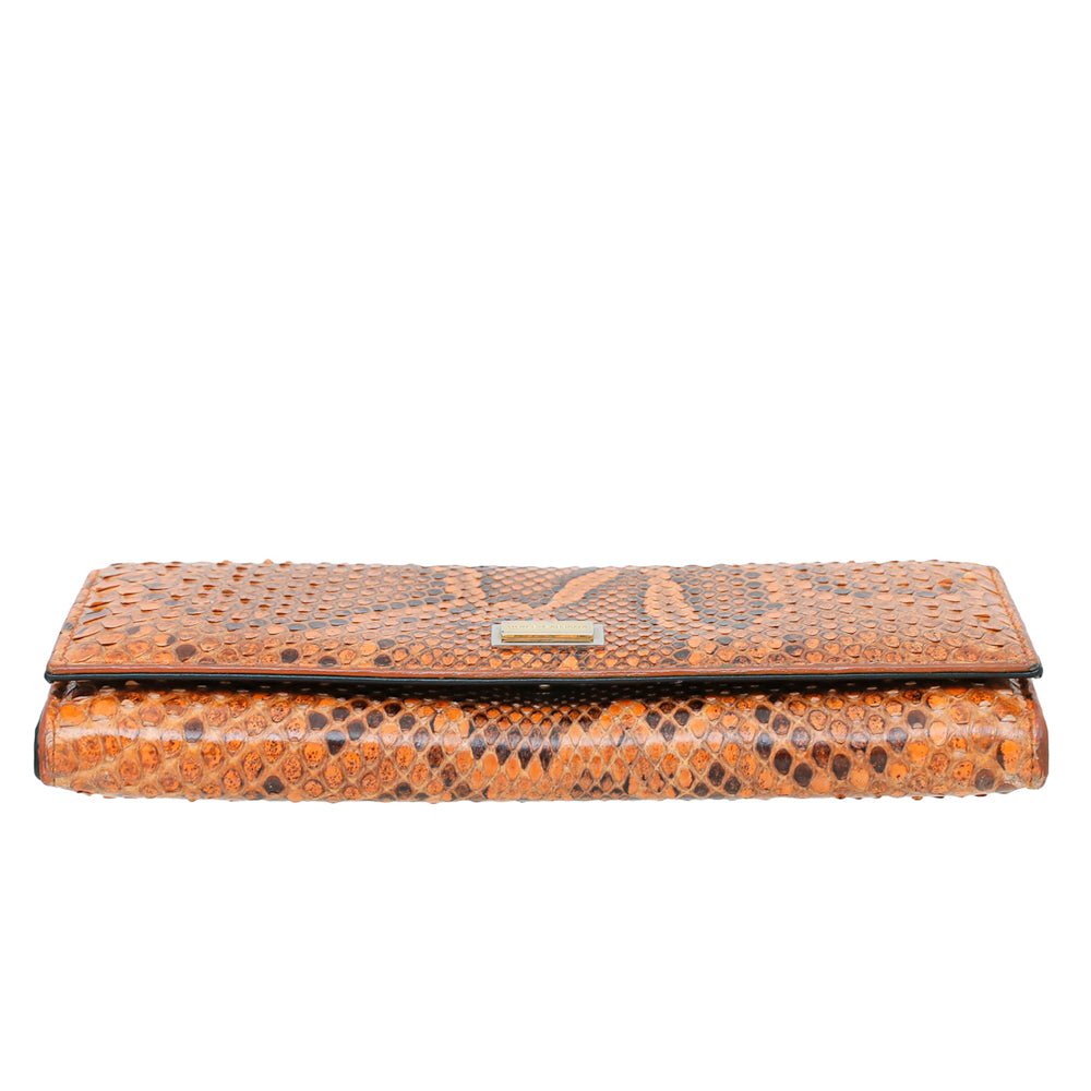 Dolce & Gabbana Orange Python Continental Flap Wallet-Dolce & Gabbana-THE CLOSET