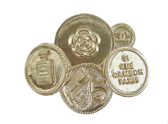 Chanel Light Gold Finish Collage Design Coin Brooch