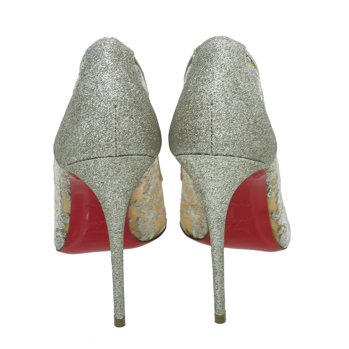 Christian Louboutin Silver Lace Glitter Follies 100 Pump 37