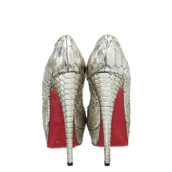 Christian Louboutin Metallic Silver Python Lady Peep 38.5