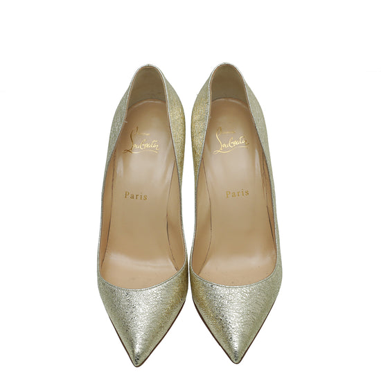 Christian Louboutin Metallic Gold Crinkled Pigalle Follies Pumps 38.5