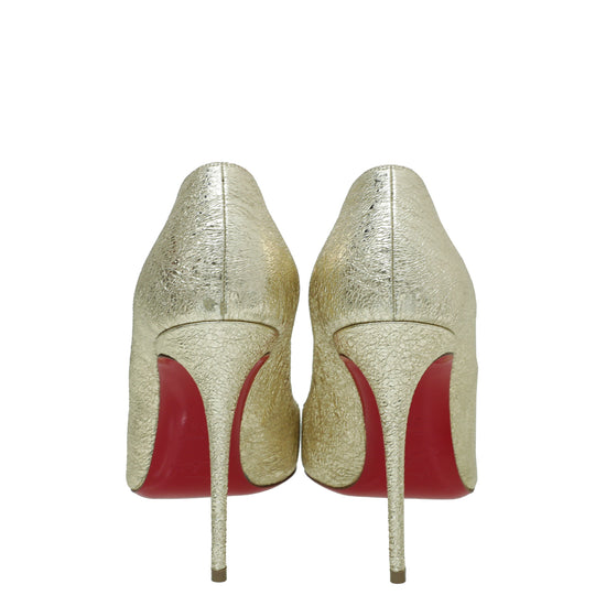 Christian Louboutin Metallic Gold Crinkled Pigalle Follies Pumps 38.5