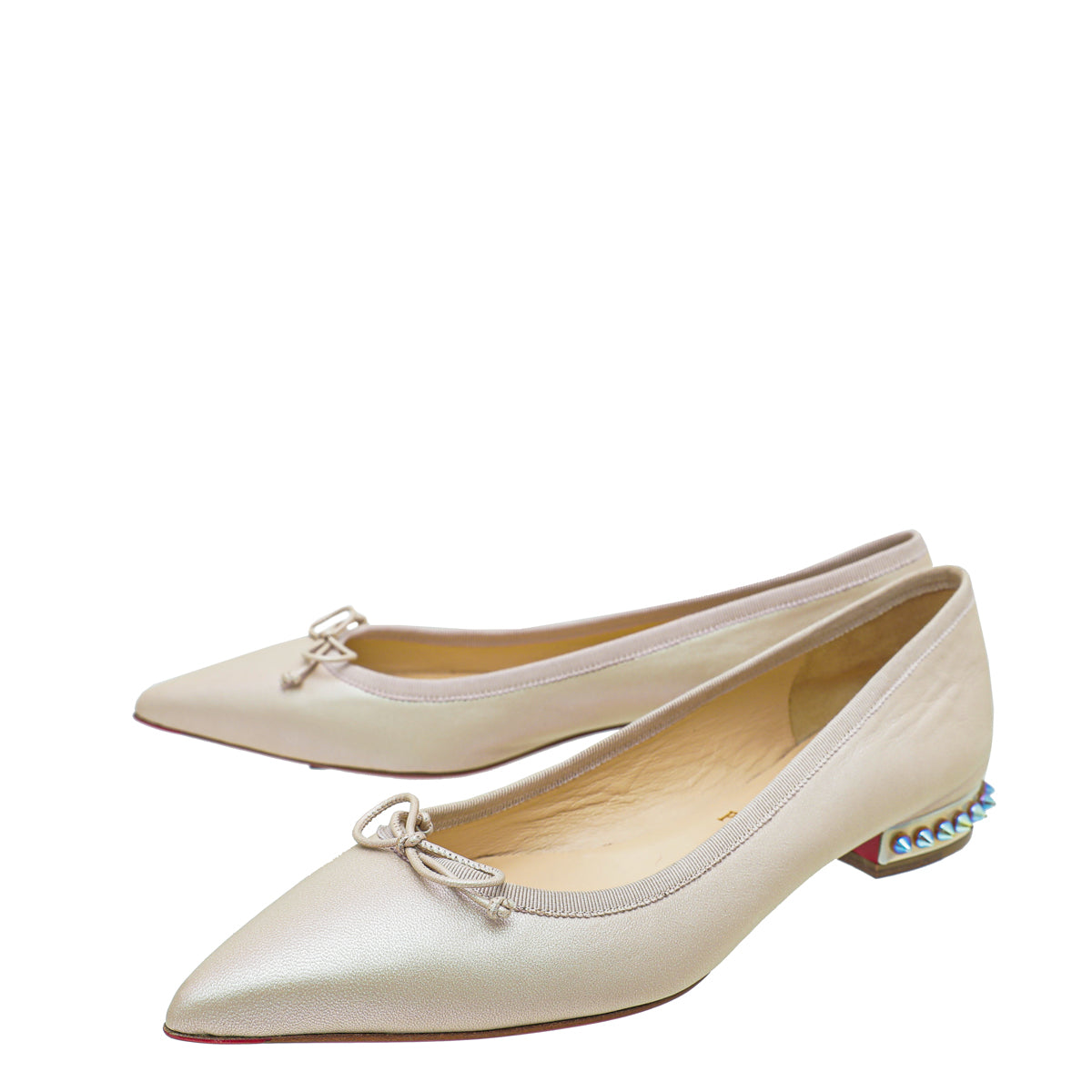 Christian Louboutin Metallic Beige Hall Leather Flat Ballerina 37-Christian Louboutin-THE CLOSET