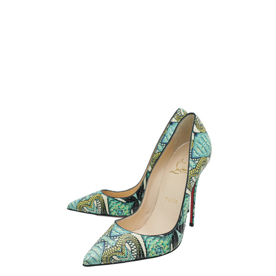 Christian Louboutin Green/Blue Hand Painted Python Inferno