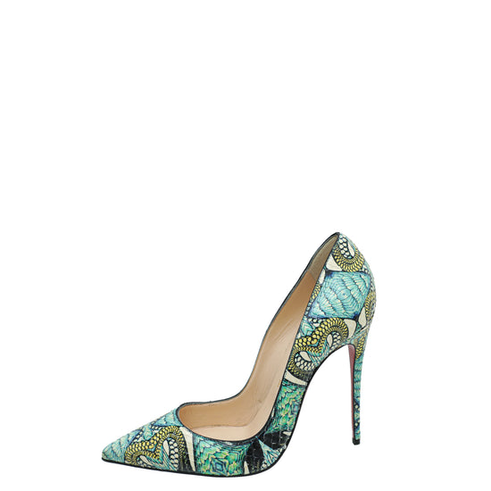 Christian Louboutin Green Multicolor Printed Python Inferno So Kate Pumps 37