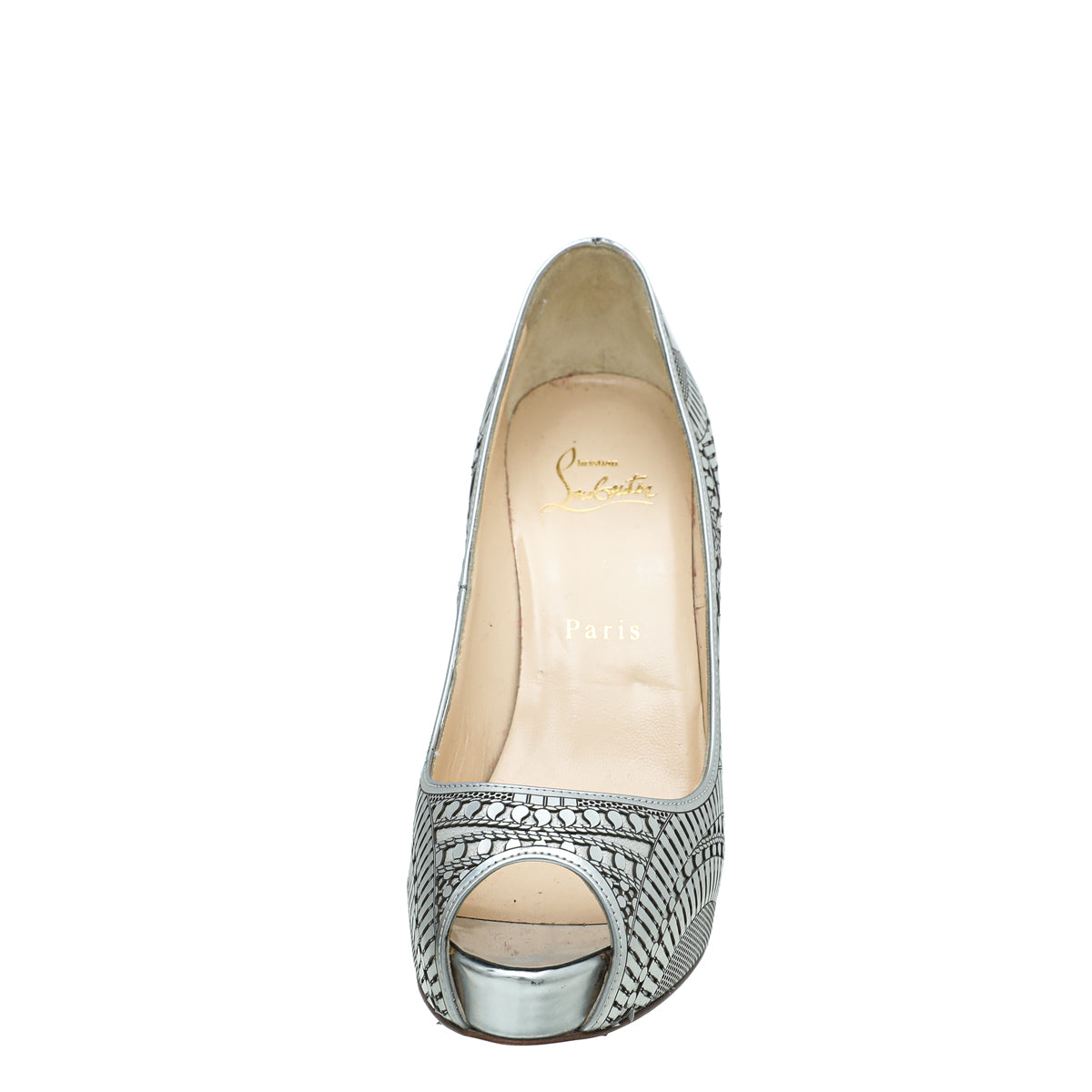 Christian Louboutin Silver Suellena Peep Toe Platform Pumps 36.5-Christian Louboutin-THE CLOSET