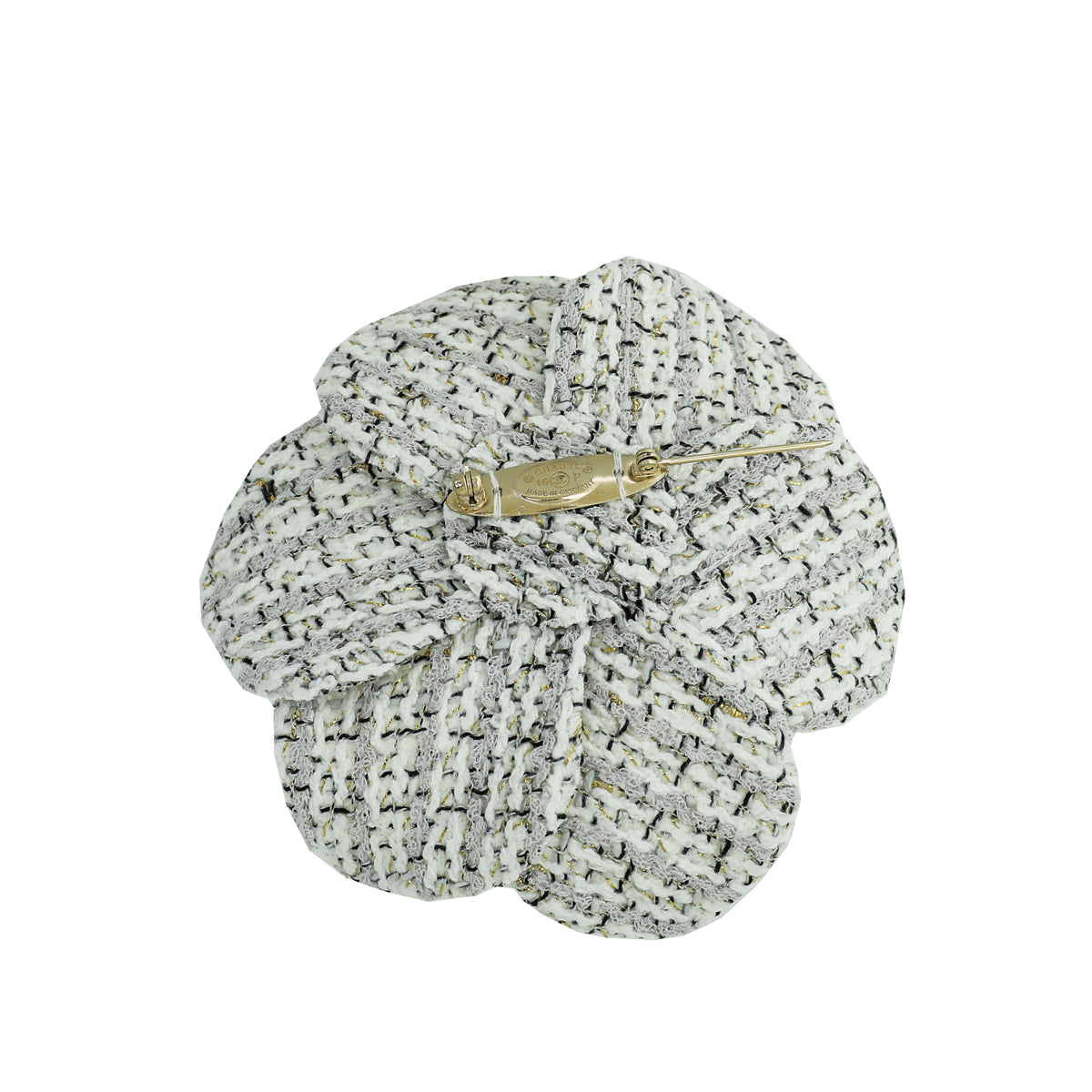 Chanel Tricolor CC Tweed Camellia Flower Brooch Large