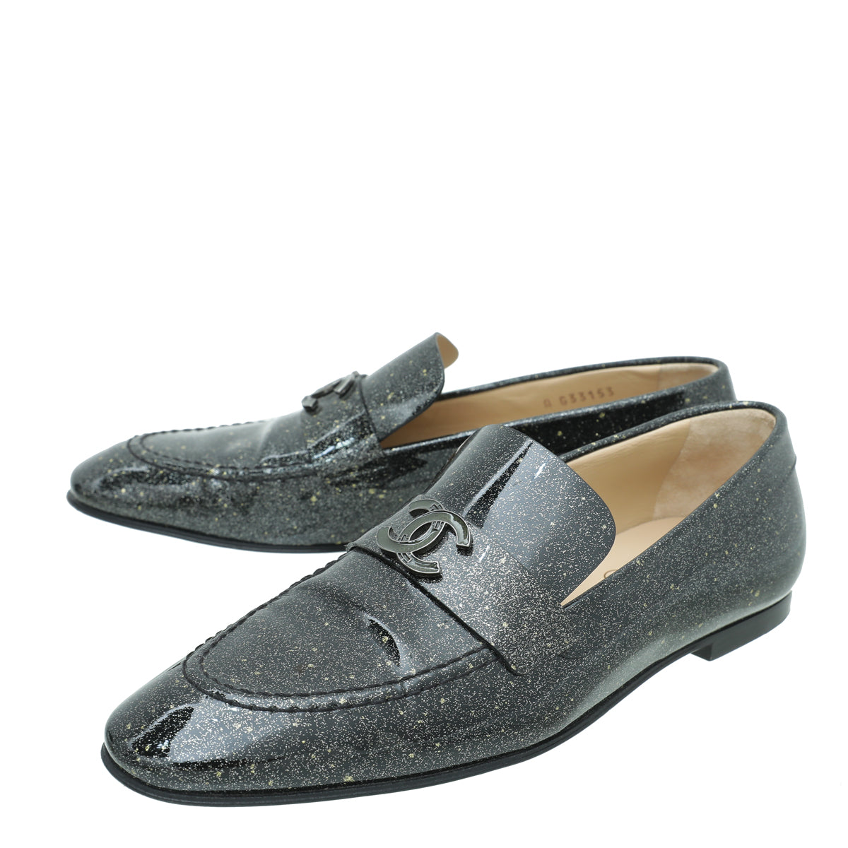 Chanel Metallic Black CC Flat Loafer 37.5-Chanel-THE CLOSET