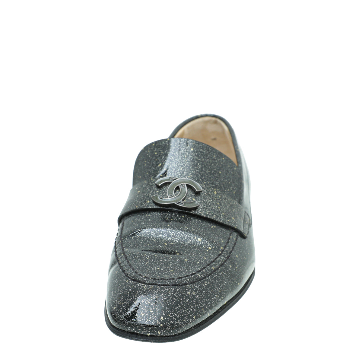 Chanel Metallic Black CC Flat Loafer 37.5-Chanel-THE CLOSET