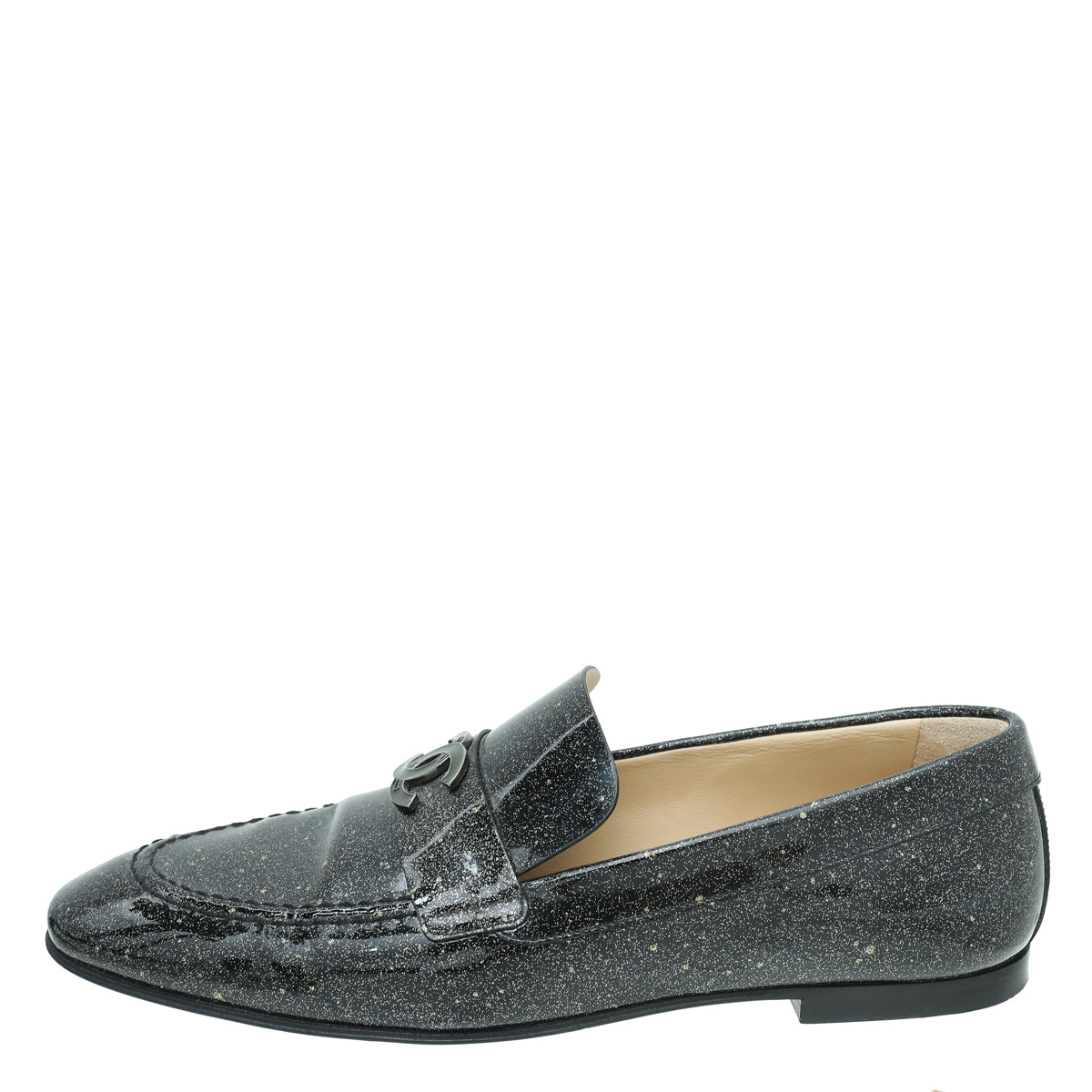 Chanel Metallic Black CC Flat Loafer 37.5