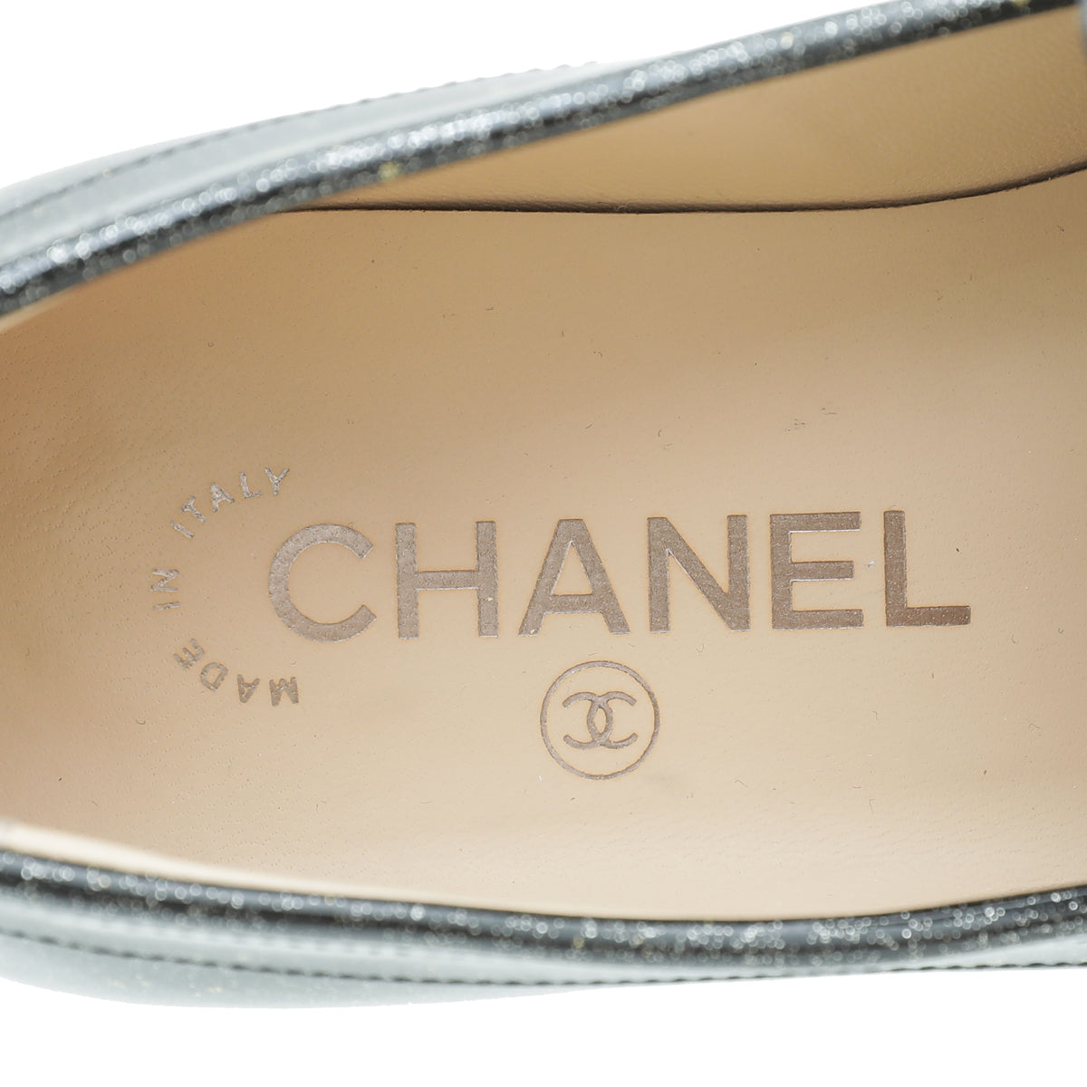 Chanel Metallic Black CC Flat Loafer 37.5