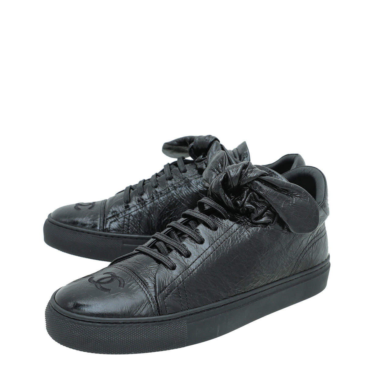 Chanel Black Crumpled CC Bow Sneakers 39.5-Chanel-THE CLOSET