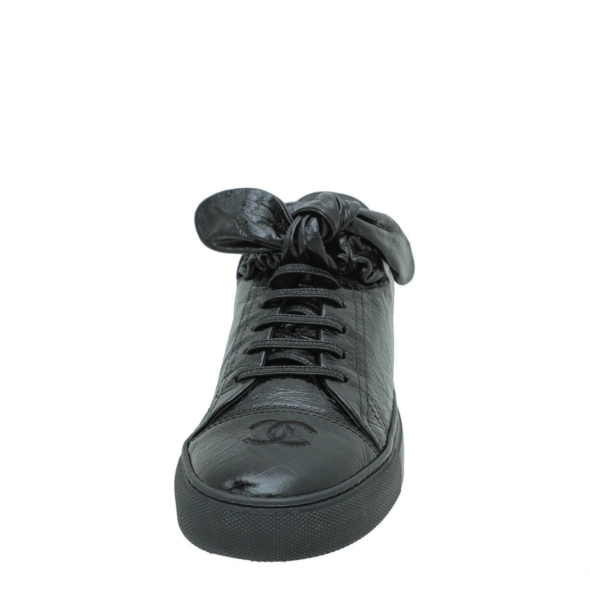 Chanel Black Crumpled CC Bow Sneakers 39.5-Chanel-THE CLOSET
