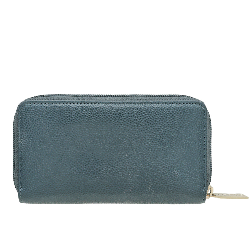 Chanel Blue CC Zip Around Wallet