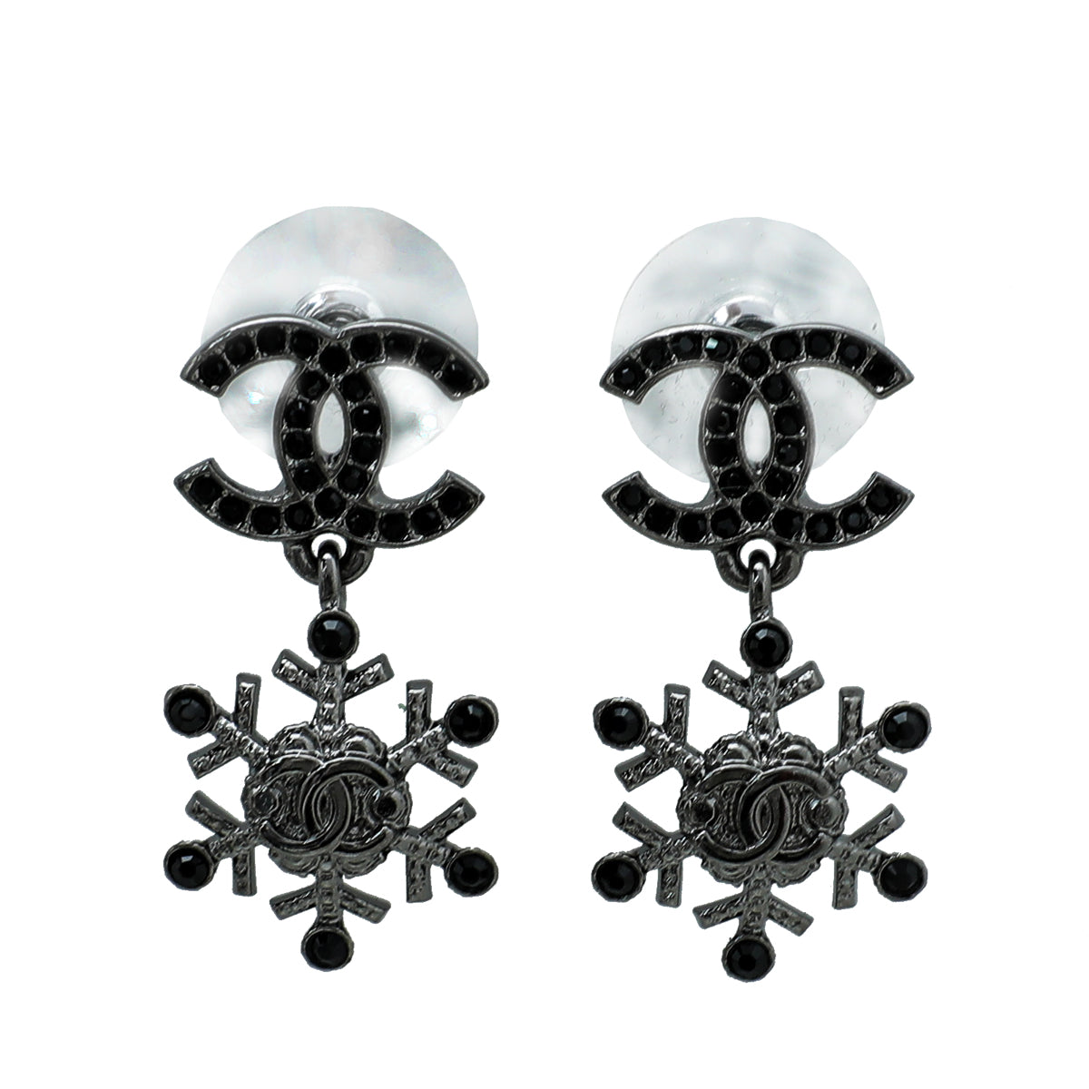 Chanel Black CC Drop Earrings