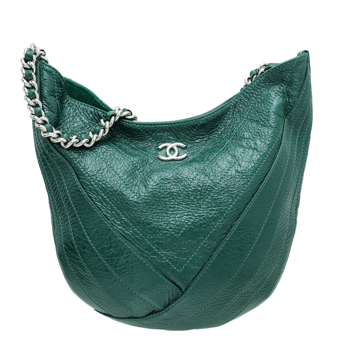 Chanel Green Patent Crumpled CC Droplet Hobo Bag-Chanel-THE CLOSET