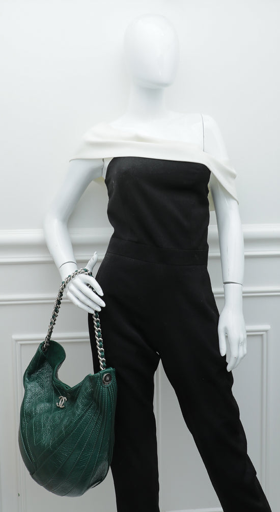 Chanel Green Patent Crumpled CC Droplet Hobo Bag