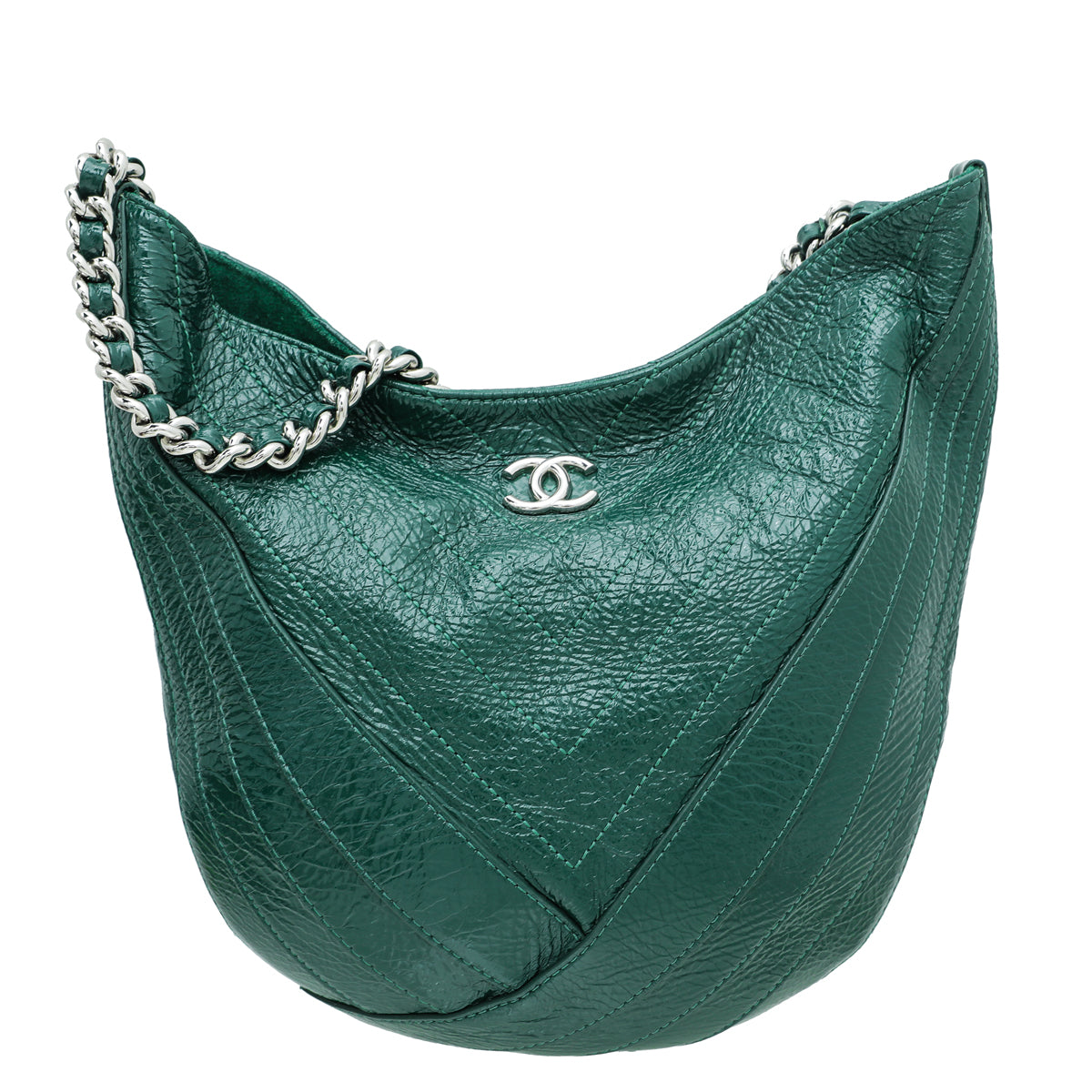 Chanel Green Patent Crumpled CC Droplet Hobo Bag