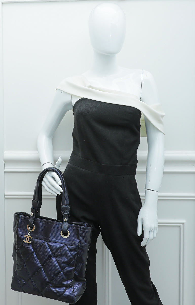 Chanel Navy Blue CC Paris Biarritz Tote Small Bag – THE CLOSET