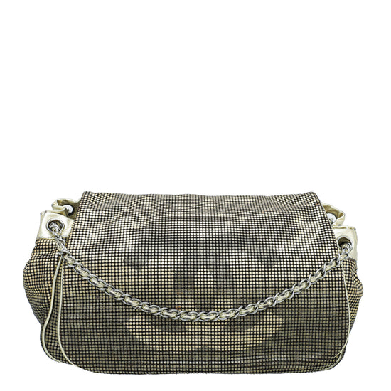 Chanel Black Perforated Leather Accordion Flap Shoulder Bag Chanel