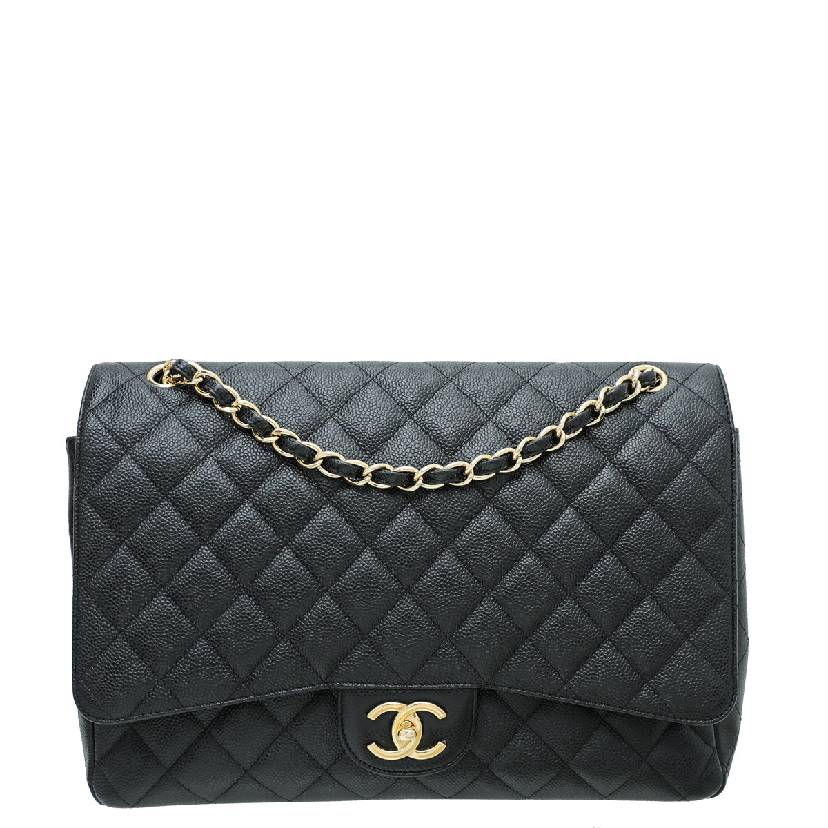 Black Quilted Caviar Maxi Classic Double Flap Silver Hardware, 2010