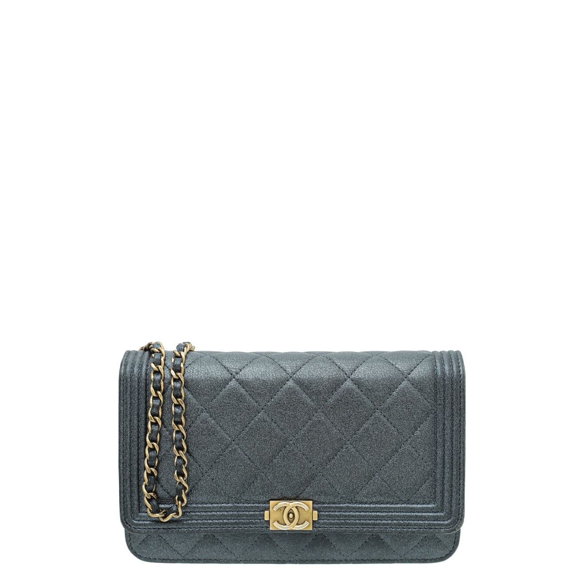 Chanel Metallic Graphite Le Boy Wallet On Chain-Chanel-THE CLOSET