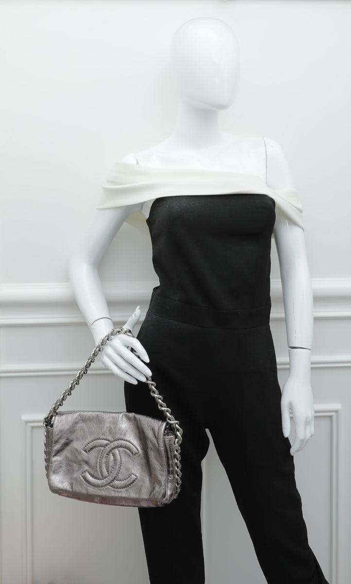 Chanel Metallic Silver CC Timeless Chain Flap Bag