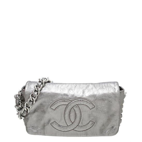 Chanel Gabrielle Medium Hobo Bag Metallic Silver Aged Calfskin Leather