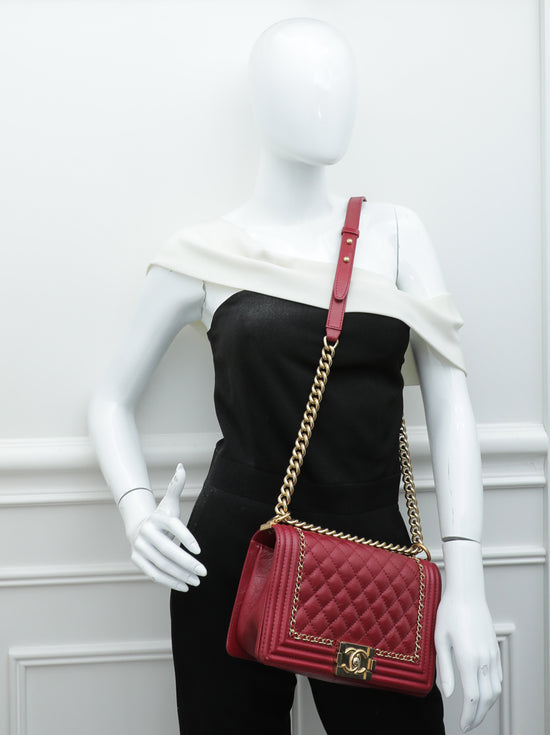 Chanel Red Le Boy Glazed Chain Medium Bag