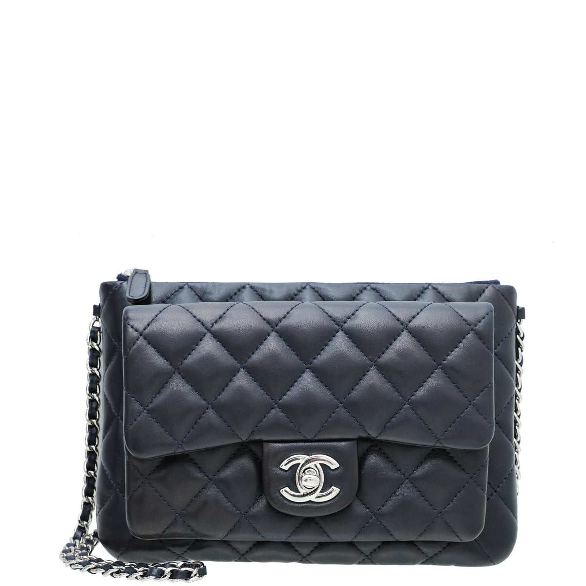 Chanel Navy Blue CC Front Pocket Chain Clutch-Chanel-THE CLOSET