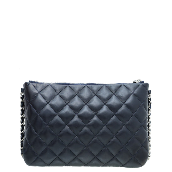 Chanel Navy Blue CC Front Pocket Chain Clutch
