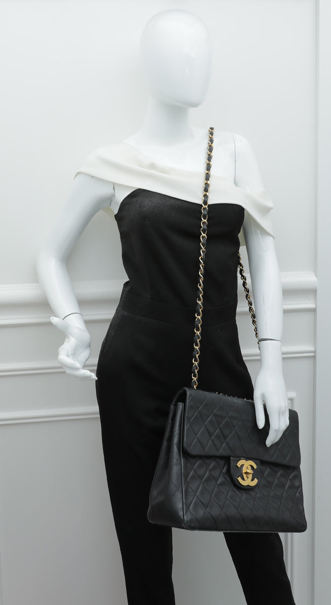 Chanel Black Vintage CC Classic Single Flap Maxi Bag – The Closet