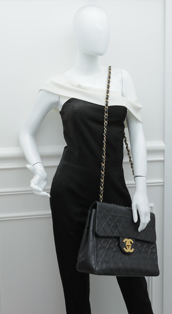Chanel Black Vintage CC Classic Single Flap Maxi Bag