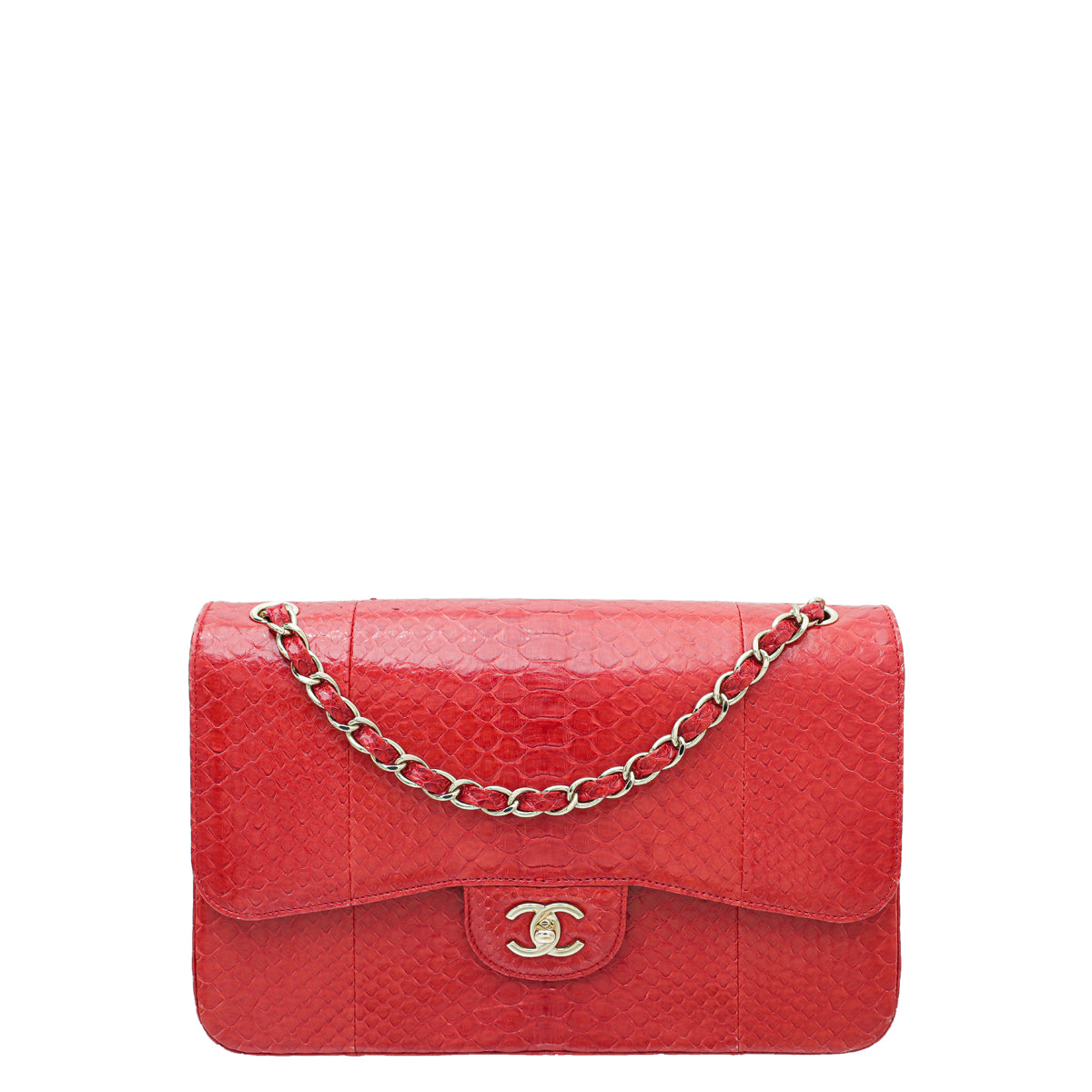 Chanel Red Python Classic Double Flap Jumbo Bag-Chanel-THE CLOSET