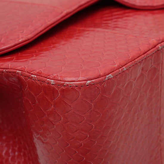 Chanel Red Python Classic Double Flap Jumbo Bag