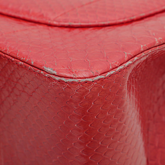 Chanel Red Python Classic Double Flap Jumbo Bag