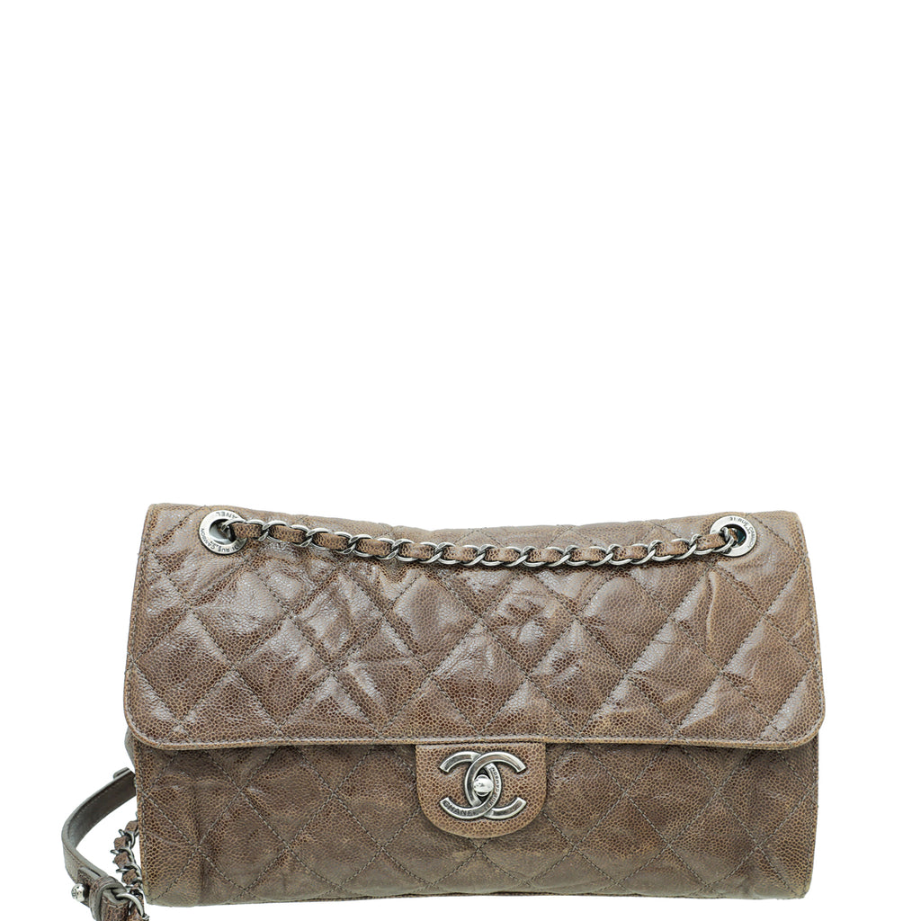 Chanel Classic Jumbo Double Flap 20C Gray Quilted Caviar with light gold  hardware