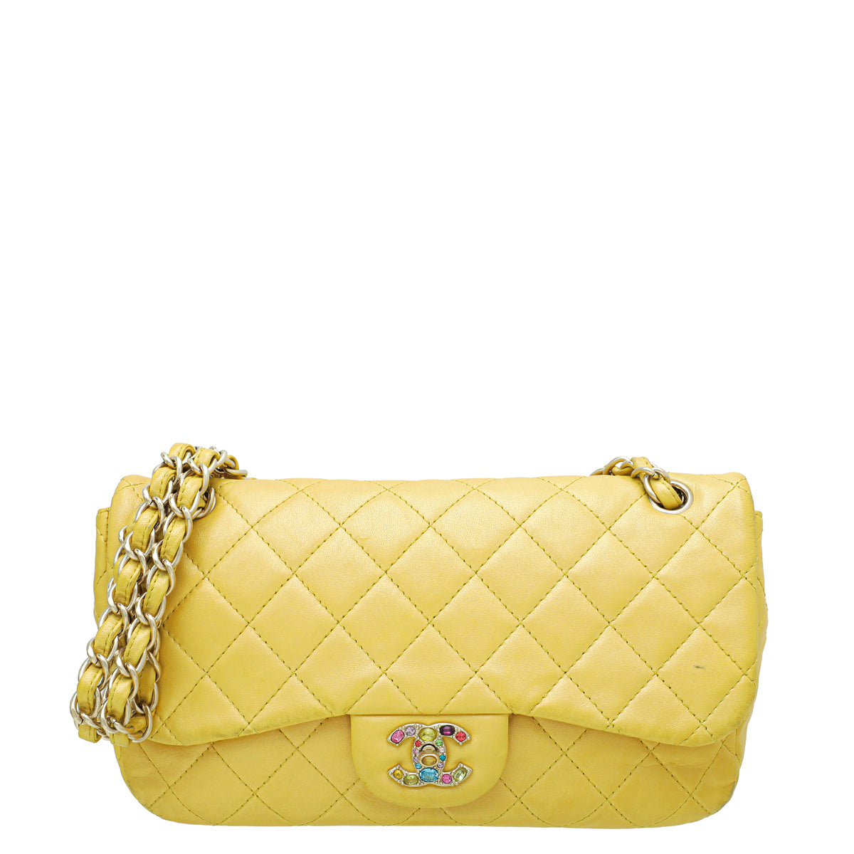 Chanel Yellow CC Crystal Single Flap Jumbo Bag-Chanel-THE CLOSET