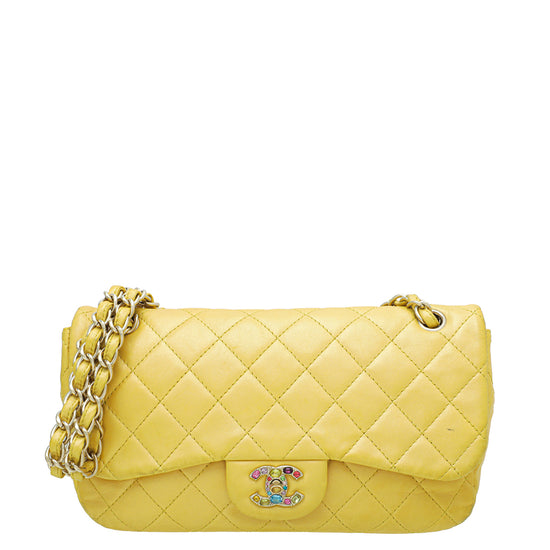 Chanel Yellow CC Crystal Single Flap Jumbo Bag
