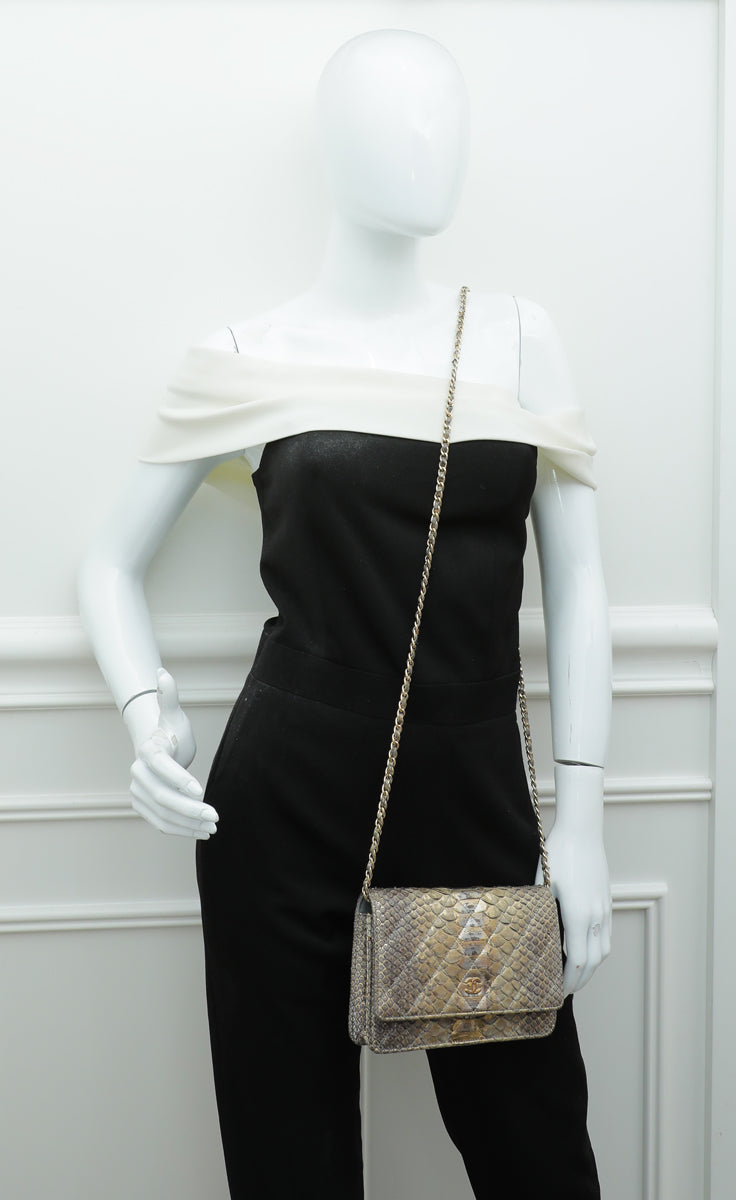 Chanel Metallic Bicolor Python CC Classic Wallet On Chain – THE CLOSET