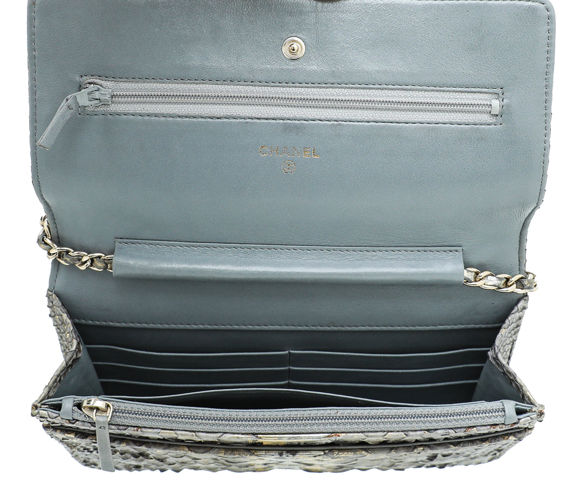 Chanel Metallic Bicolor Python CC Classic Wallet On Chain – THE CLOSET